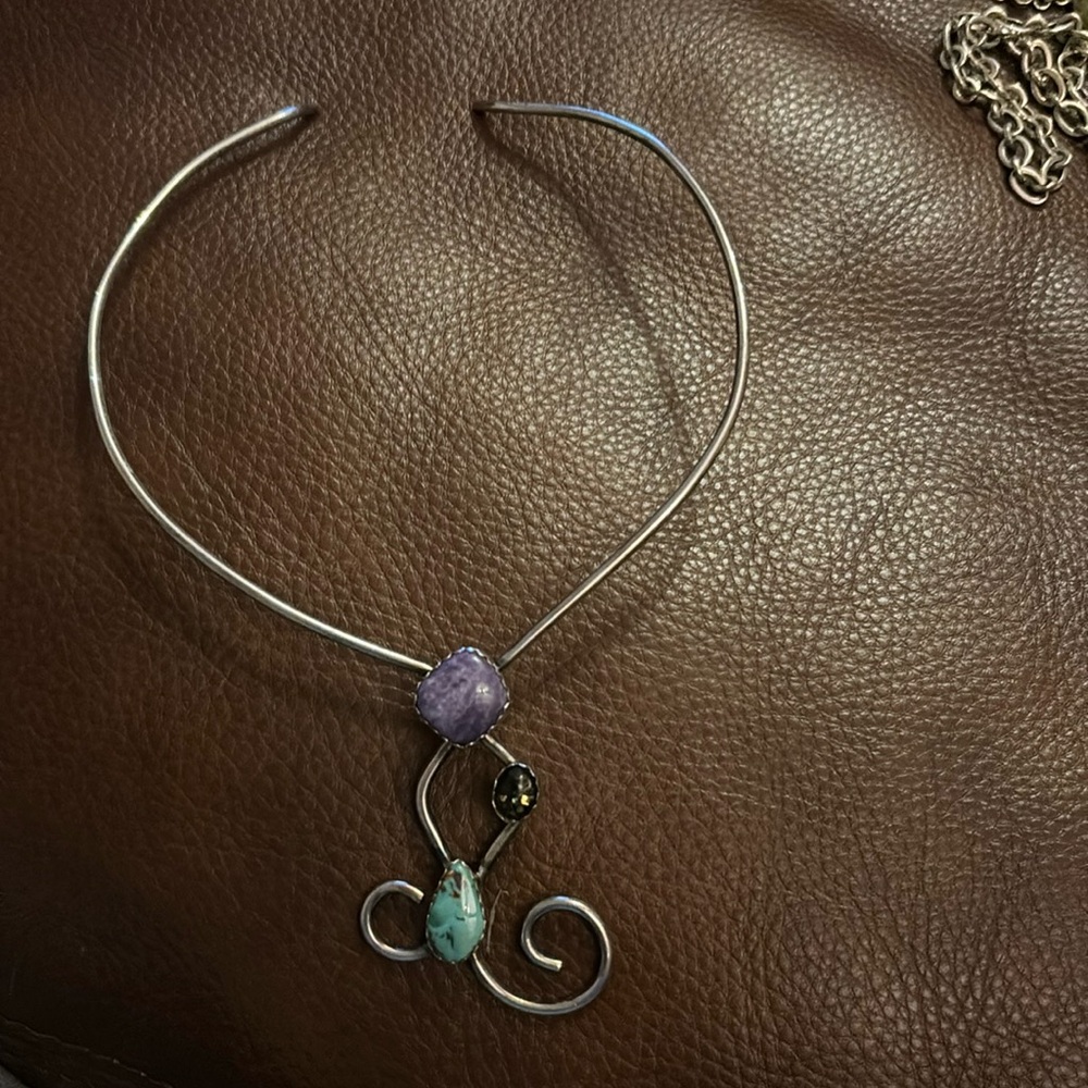 Native American Sterling and stone collar necklace